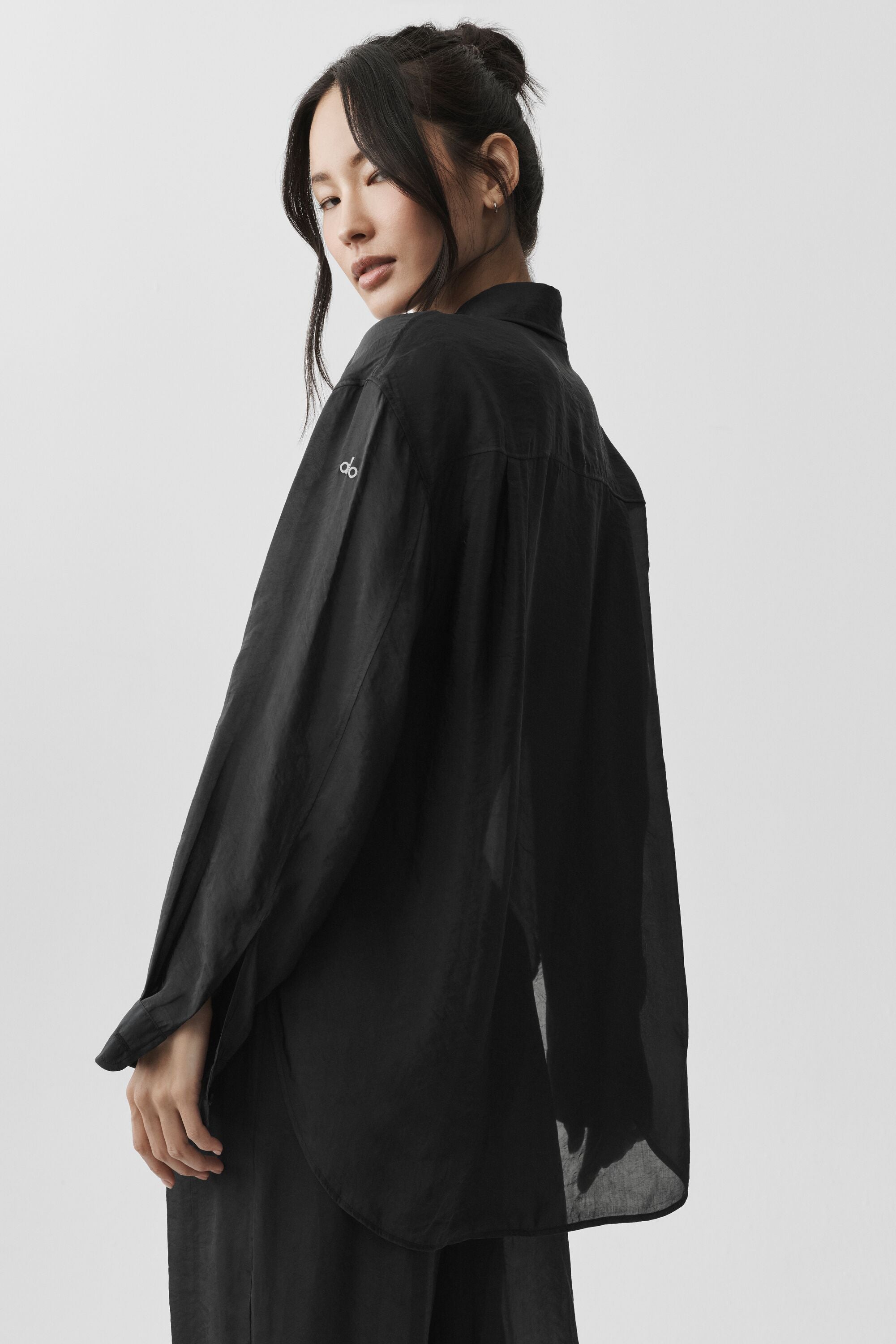 Semi-Sheer Golden Hour Button Down Long Sleeve - Black — photo 3