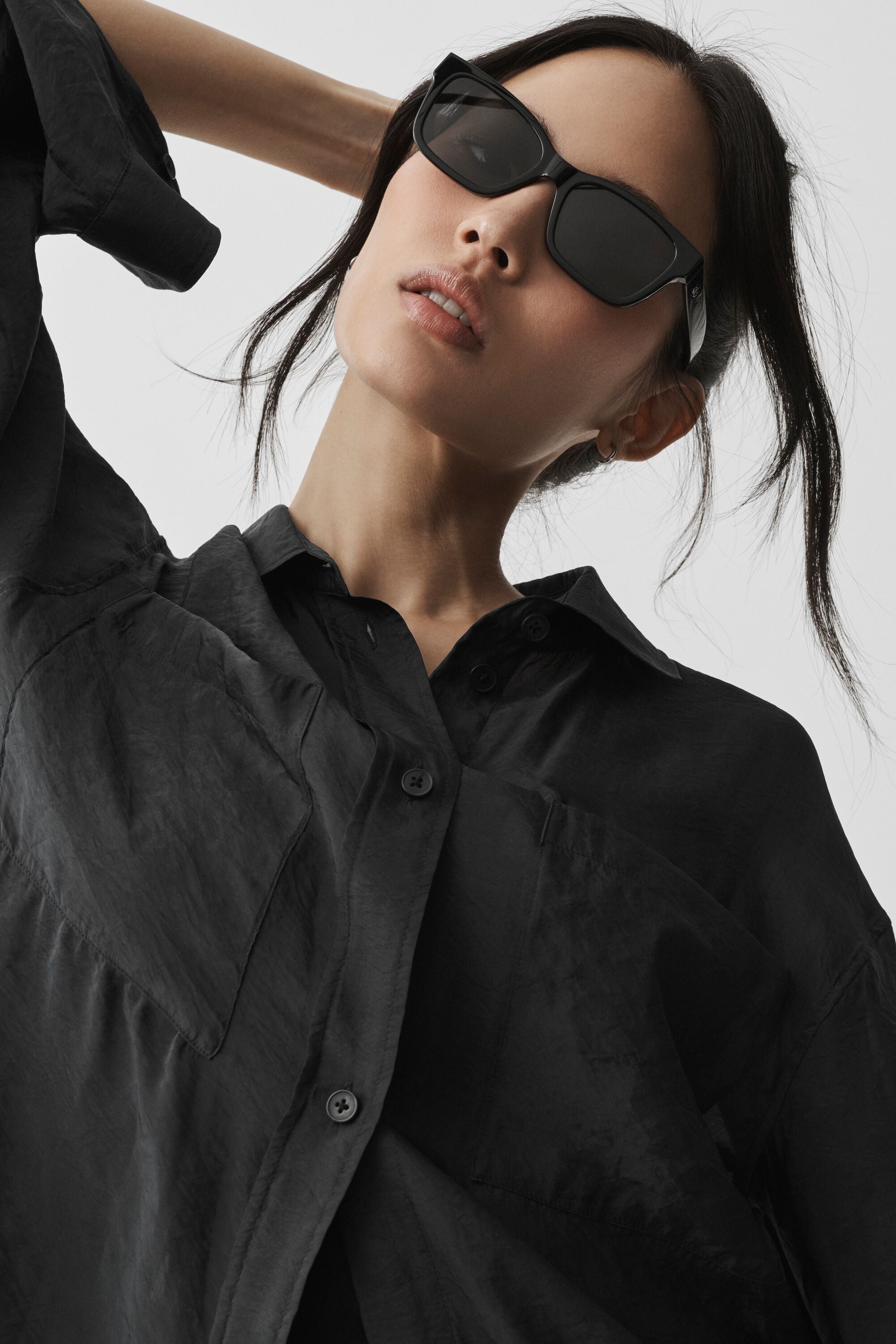 Semi-Sheer Golden Hour Button Down Long Sleeve - Black — photo 4