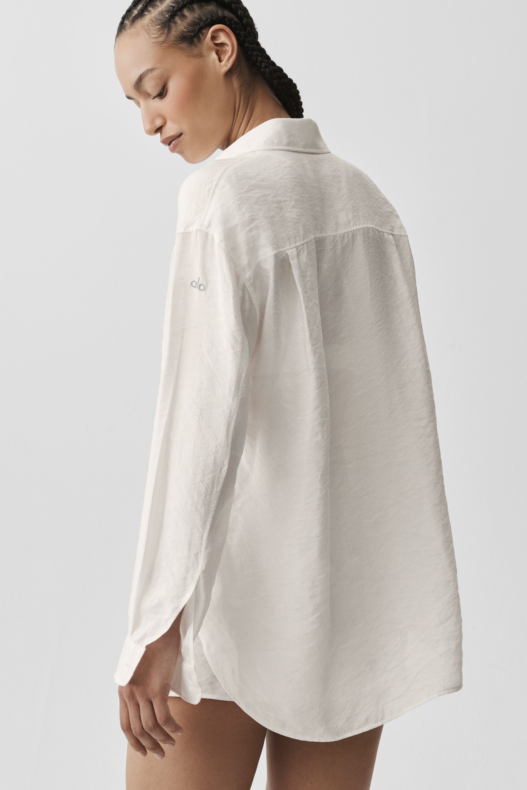 Semi-Sheer Golden Hour Button Down Long Sleeve - Ivory — photo 4