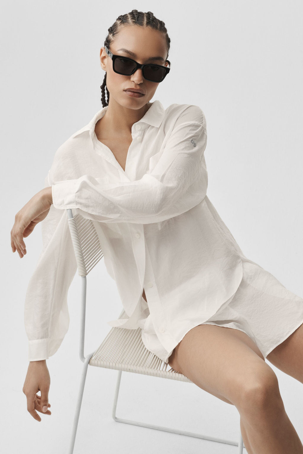 Semi-Sheer Golden Hour Button Down Long Sleeve - Ivory — photo 5