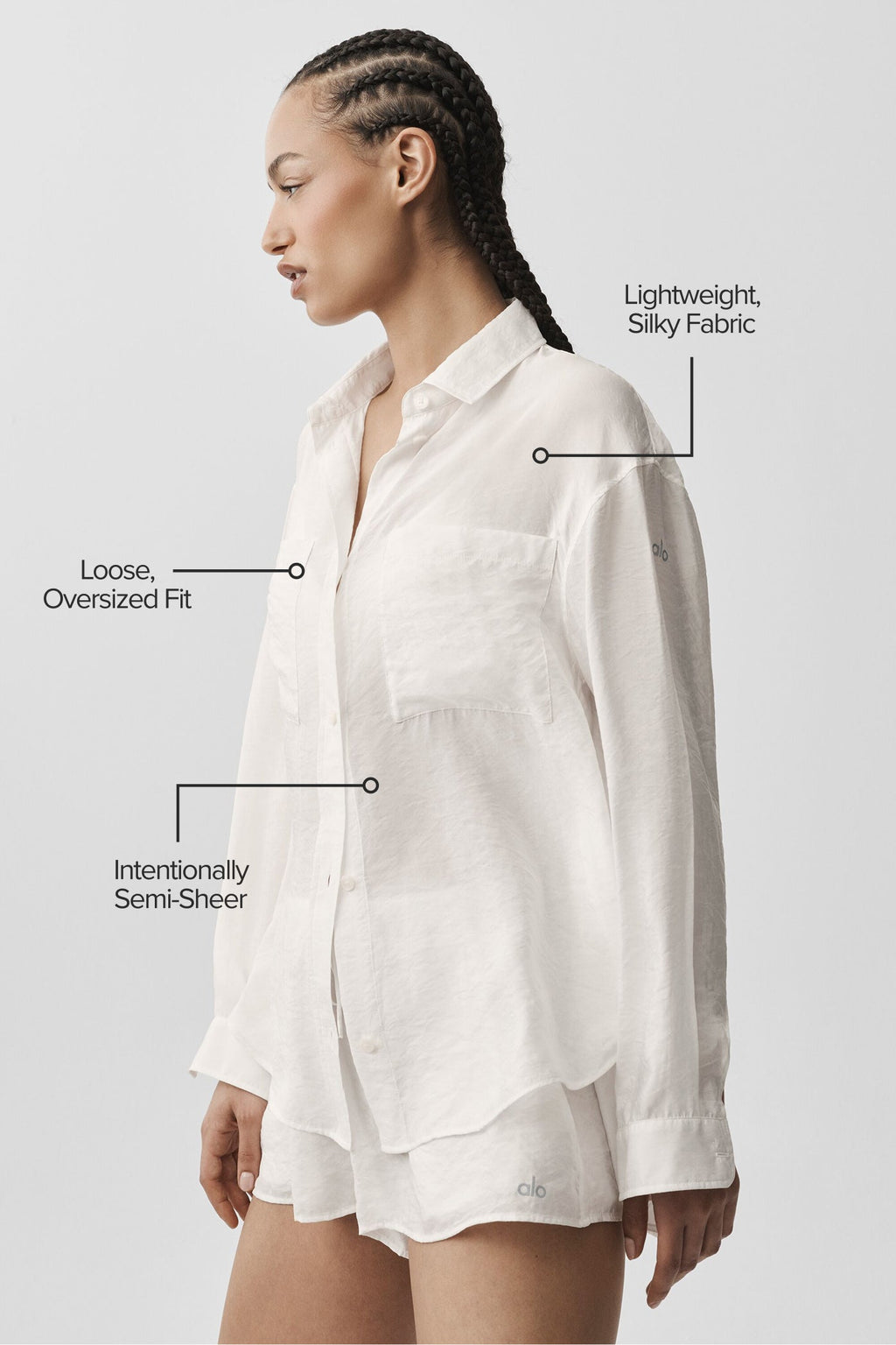 Semi-Sheer Golden Hour Button Down Long Sleeve - Ivory — photo 2
