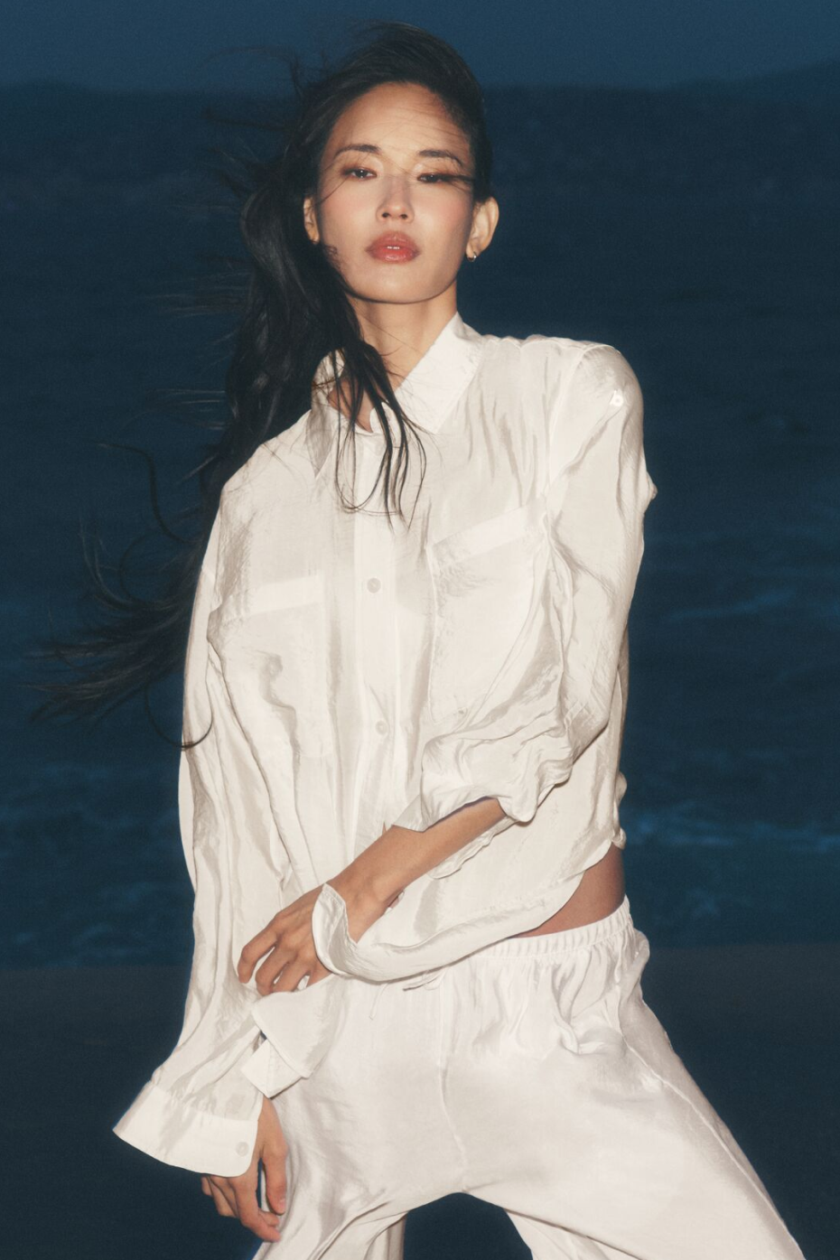 Semi-Sheer Golden Hour Button Down Long Sleeve - Ivory — photo 1