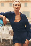Semi-Sheer Golden Hour Button Down Long Sleeve - Navy — photo 1