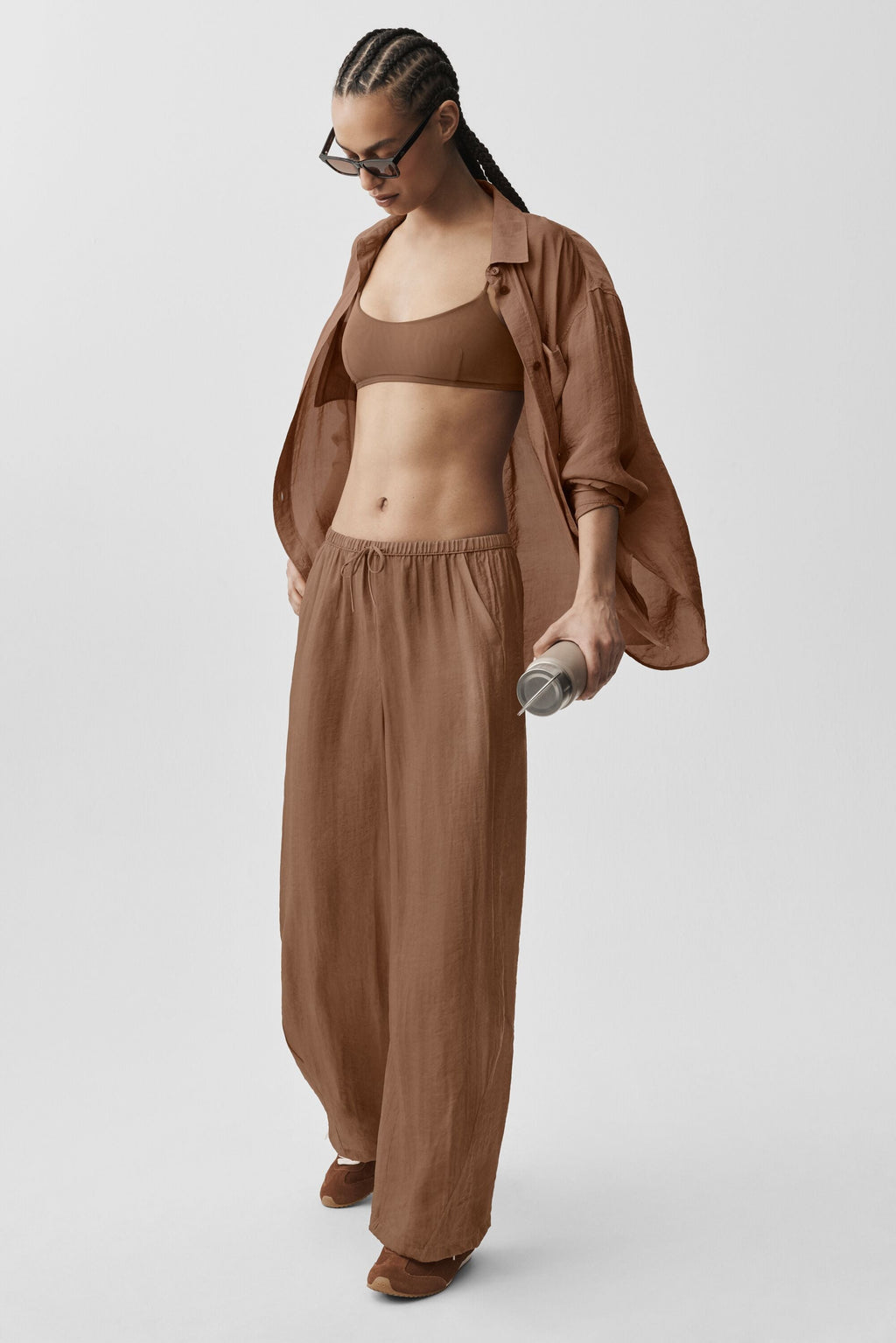 Semi-Sheer Golden Hour High-Waist Straight Leg Pant - Sun Kissed Brown — photo 5