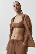 Semi-Sheer Golden Hour Button Down Long Sleeve - Sun Kissed Brown — photo 1
