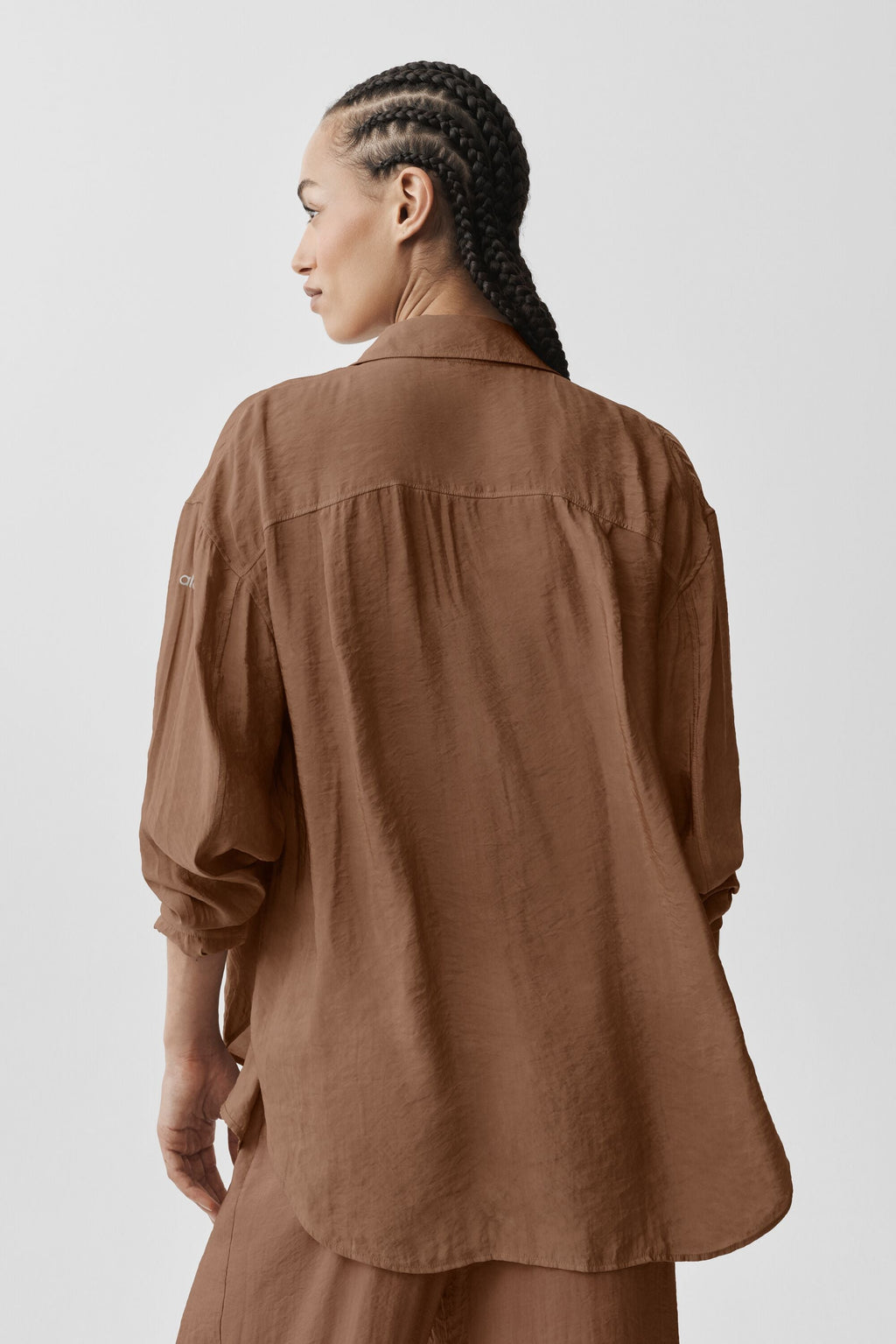Semi-Sheer Golden Hour Button Down Long Sleeve - Sun Kissed Brown — photo 2