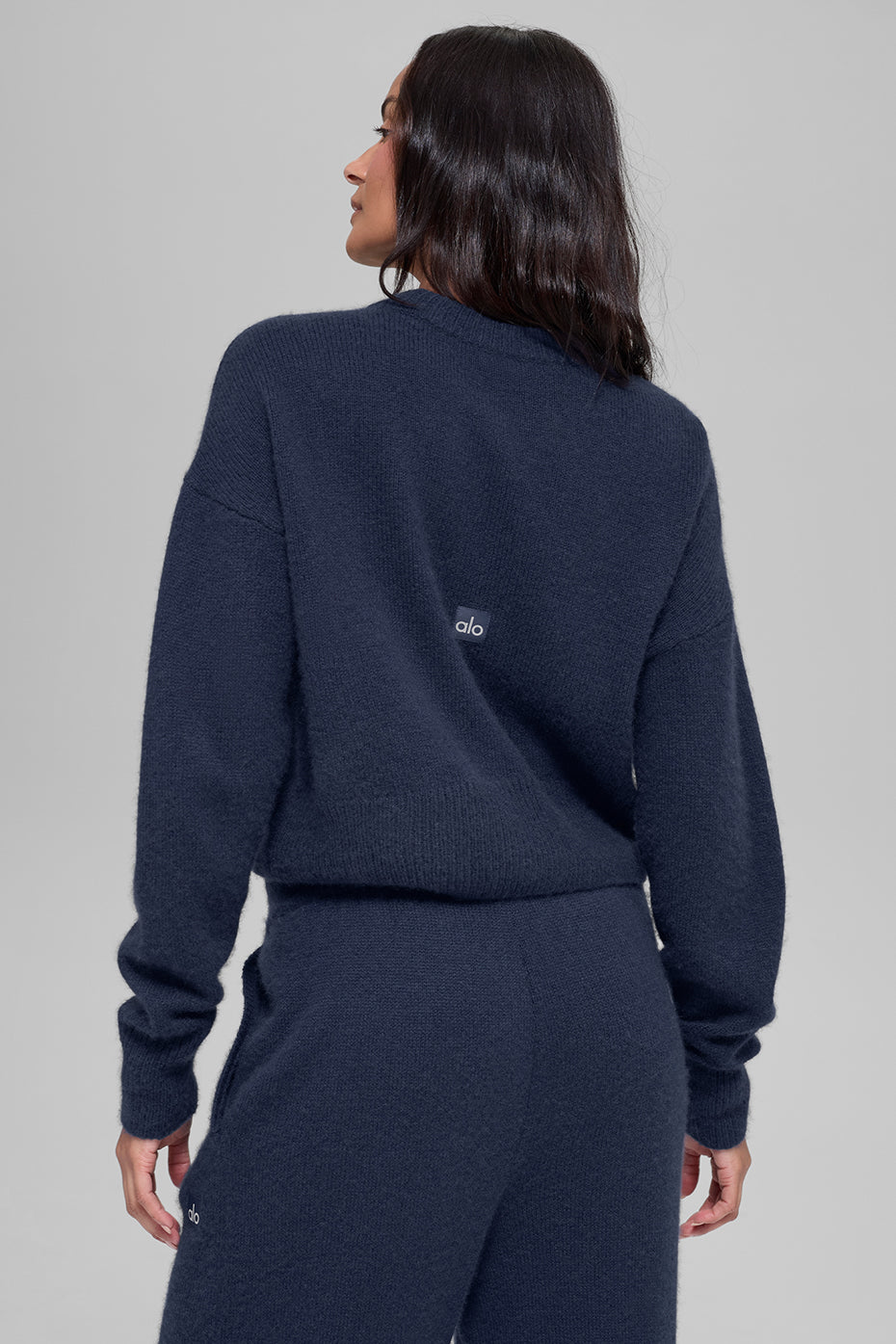 Wool Cashmere Cropped New Class Crewneck Sweater - Navy — photo 3