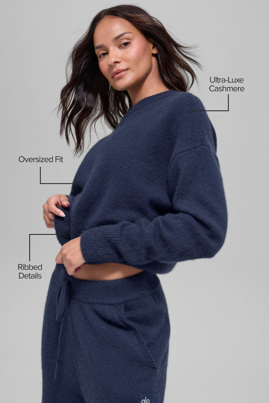 Wool Cashmere Cropped New Class Crewneck Sweater - Navy — photo 2