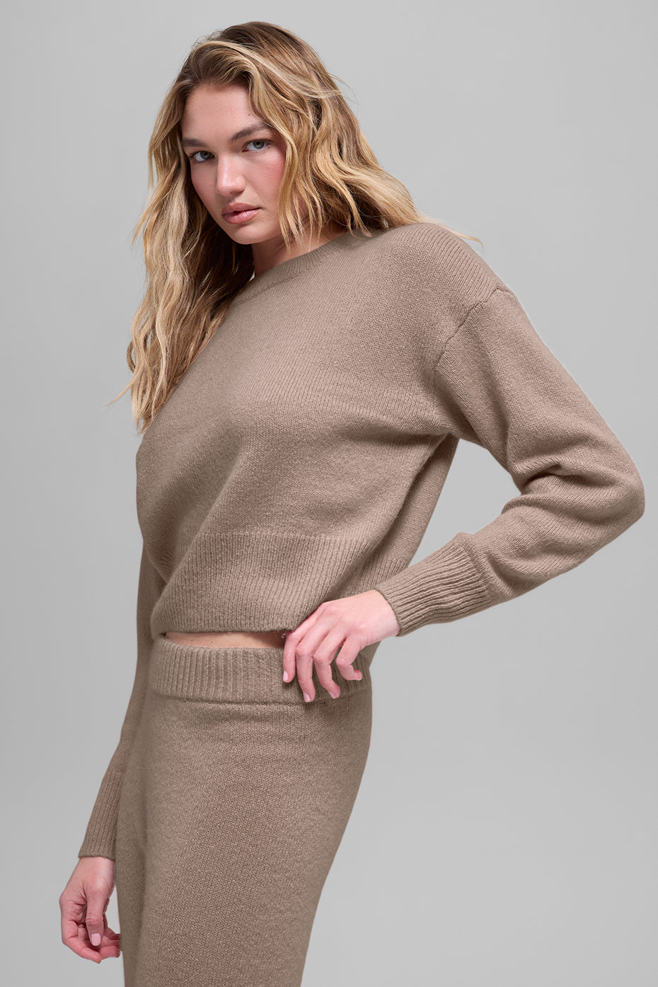 Wool Cashmere Cropped New Class Crewneck Sweater - Chai Latte — photo 3