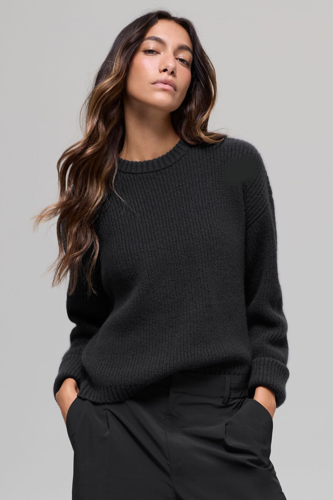 Wool Cashmere Ribbed Noble Crewneck Sweater - Black — photo 1