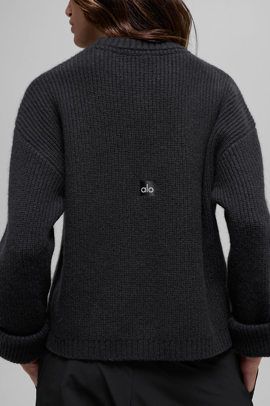 Wool Cashmere Ribbed Noble Crewneck Sweater - Black — photo 3