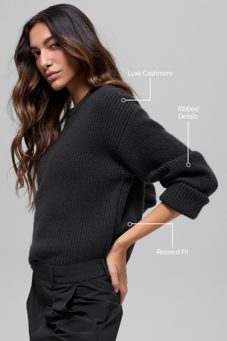 Wool Cashmere Ribbed Noble Crewneck Sweater - Black — photo 2