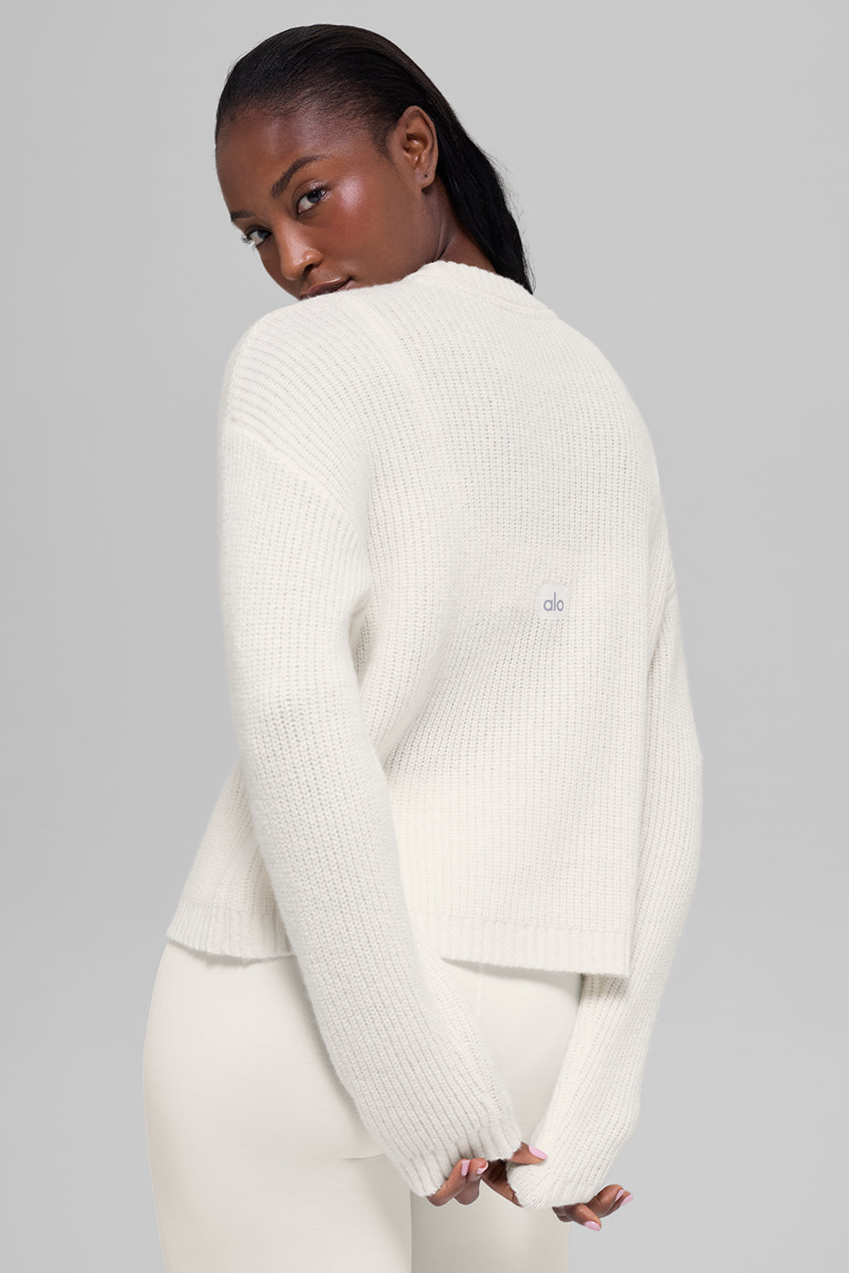 Wool Cashmere Ribbed Noble Crewneck Sweater - Ivory — photo 3