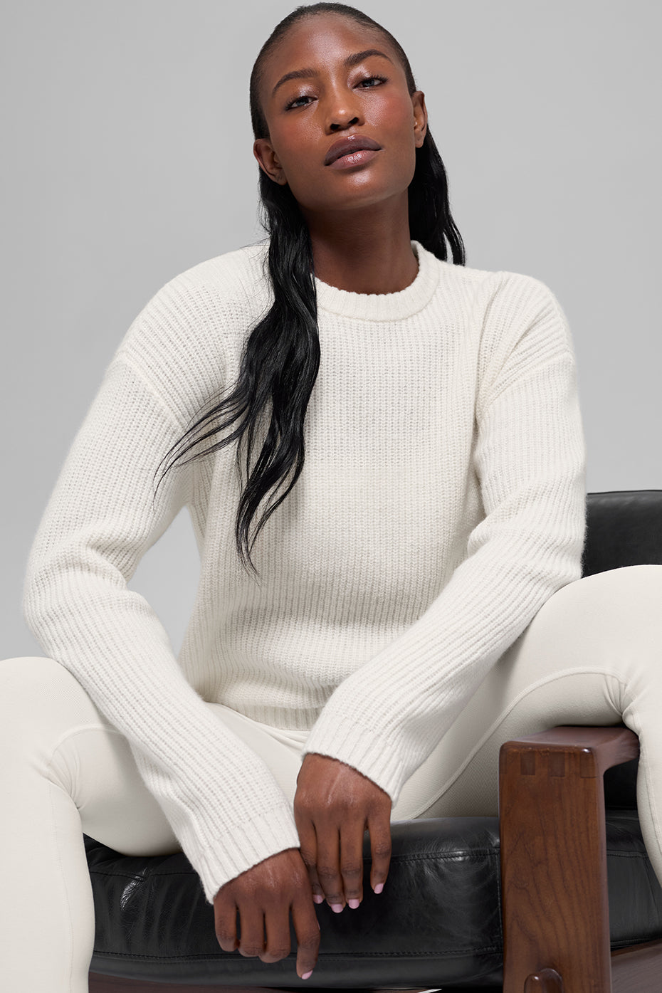 Wool Cashmere Ribbed Noble Crewneck Sweater - Ivory — photo 1