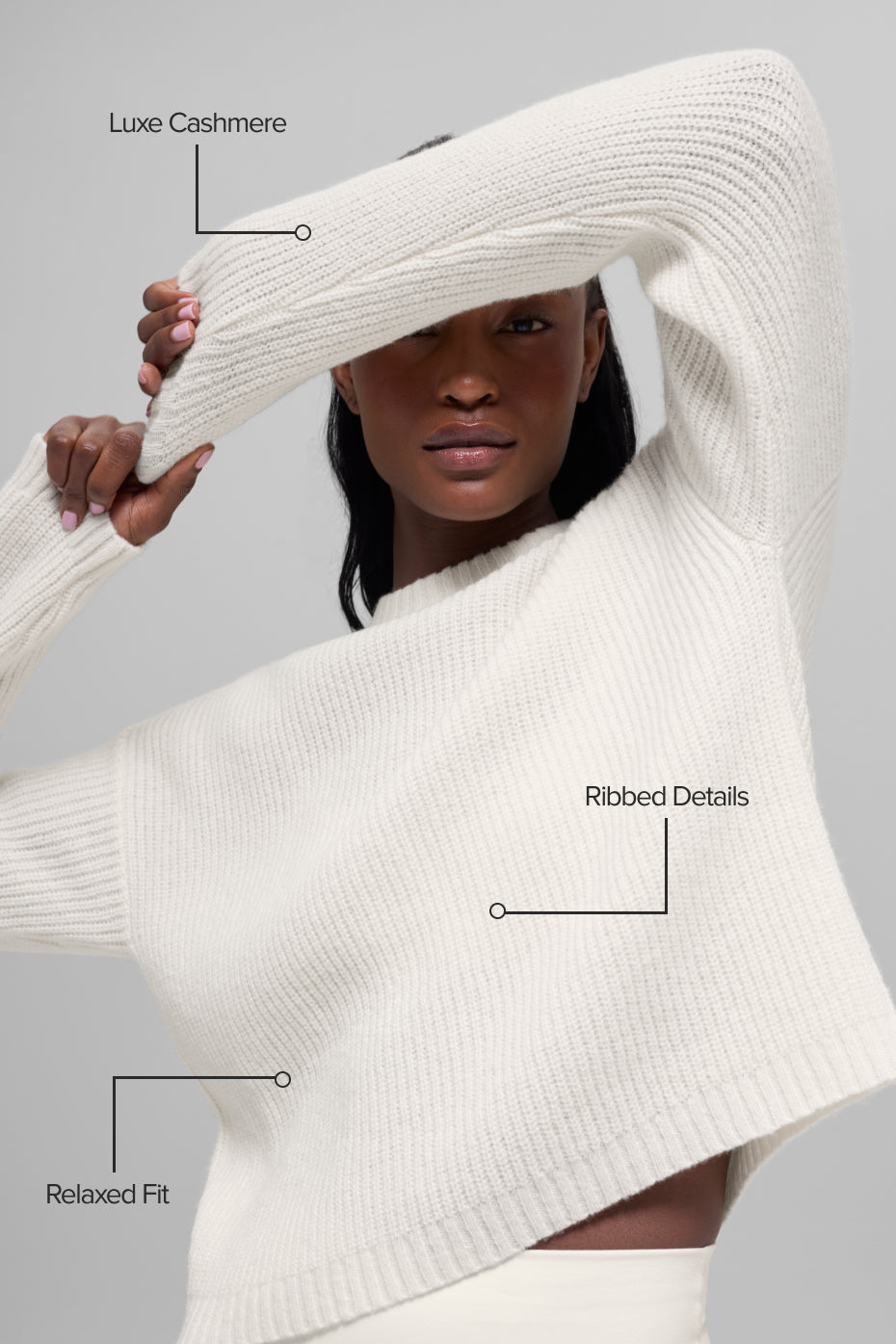 Wool Cashmere Ribbed Noble Crewneck Sweater - Ivory — photo 2