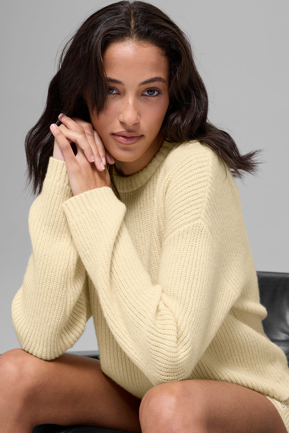 Wool Cashmere Ribbed Noble Crewneck Sweater - Candlelight Yellow — photo 4