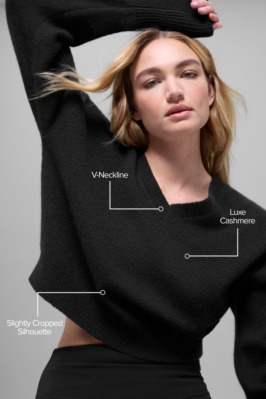 Wool Cashmere Cropped New Class V-Neck Sweater - Black — photo 2