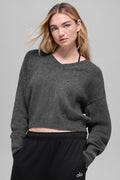 Wool Cashmere Cropped New Class V-Neck Sweater - Platinum Grey — photo 1