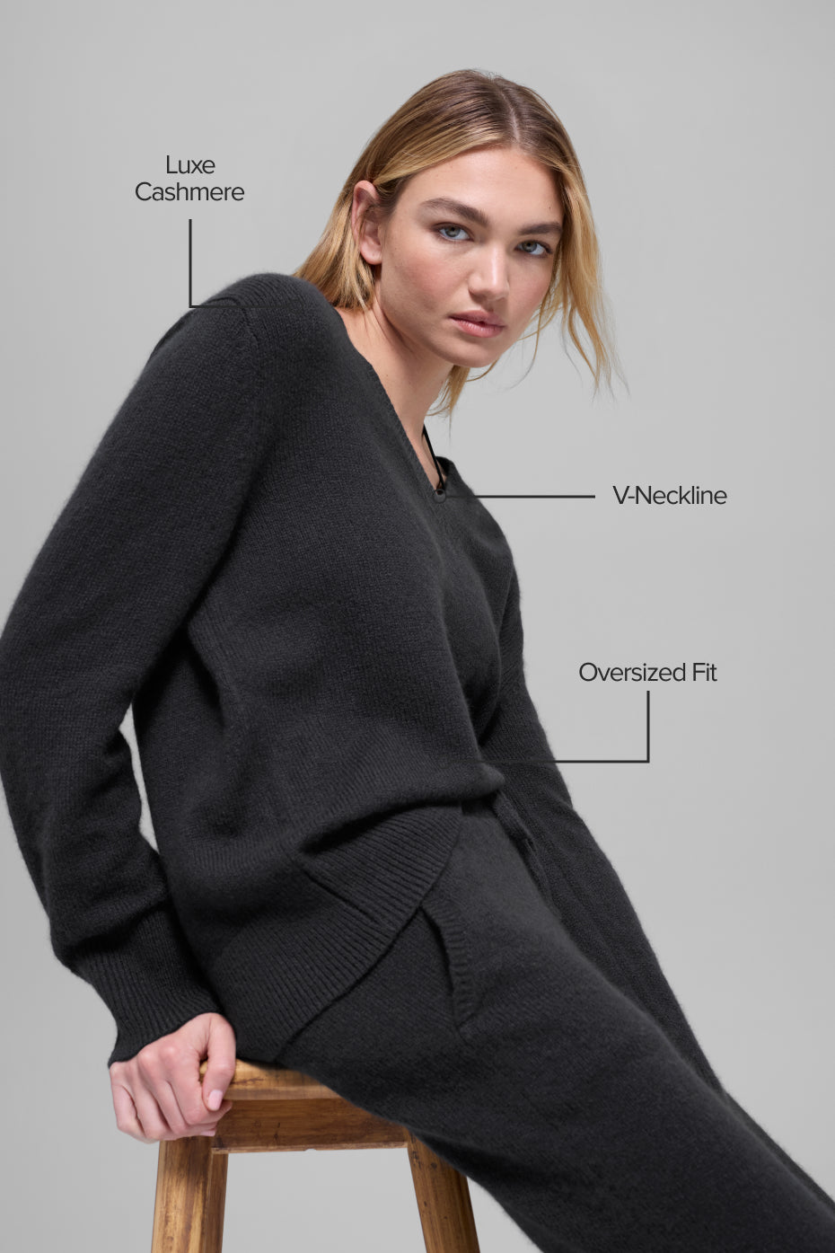 Wool Cashmere New Class Oversized V-Neck Sweater - Black — photo 2