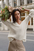 Wool Cashmere New Class Oversized V-Neck Sweater - Ivory — photo 1