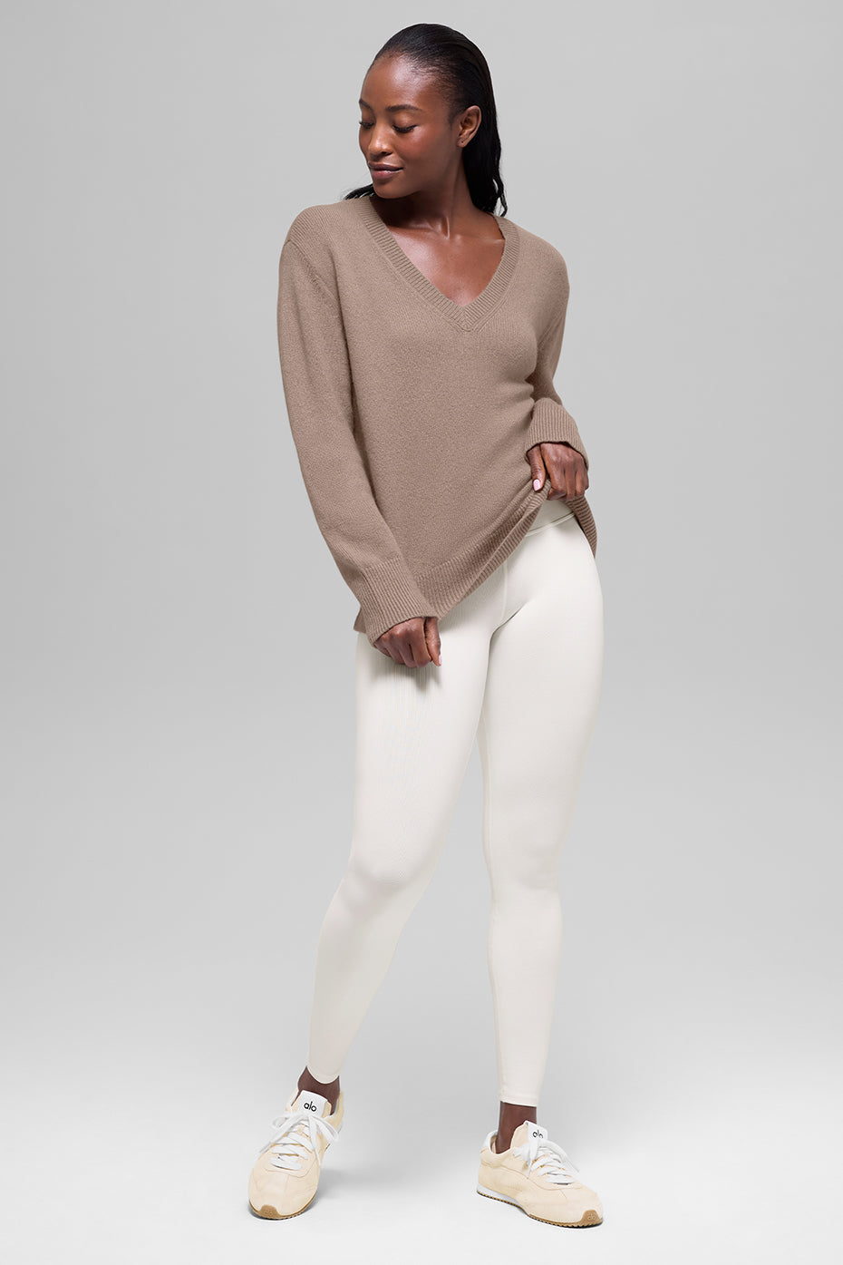 Wool Cashmere New Class Oversized V-Neck Sweater - Chai Latte — photo 4