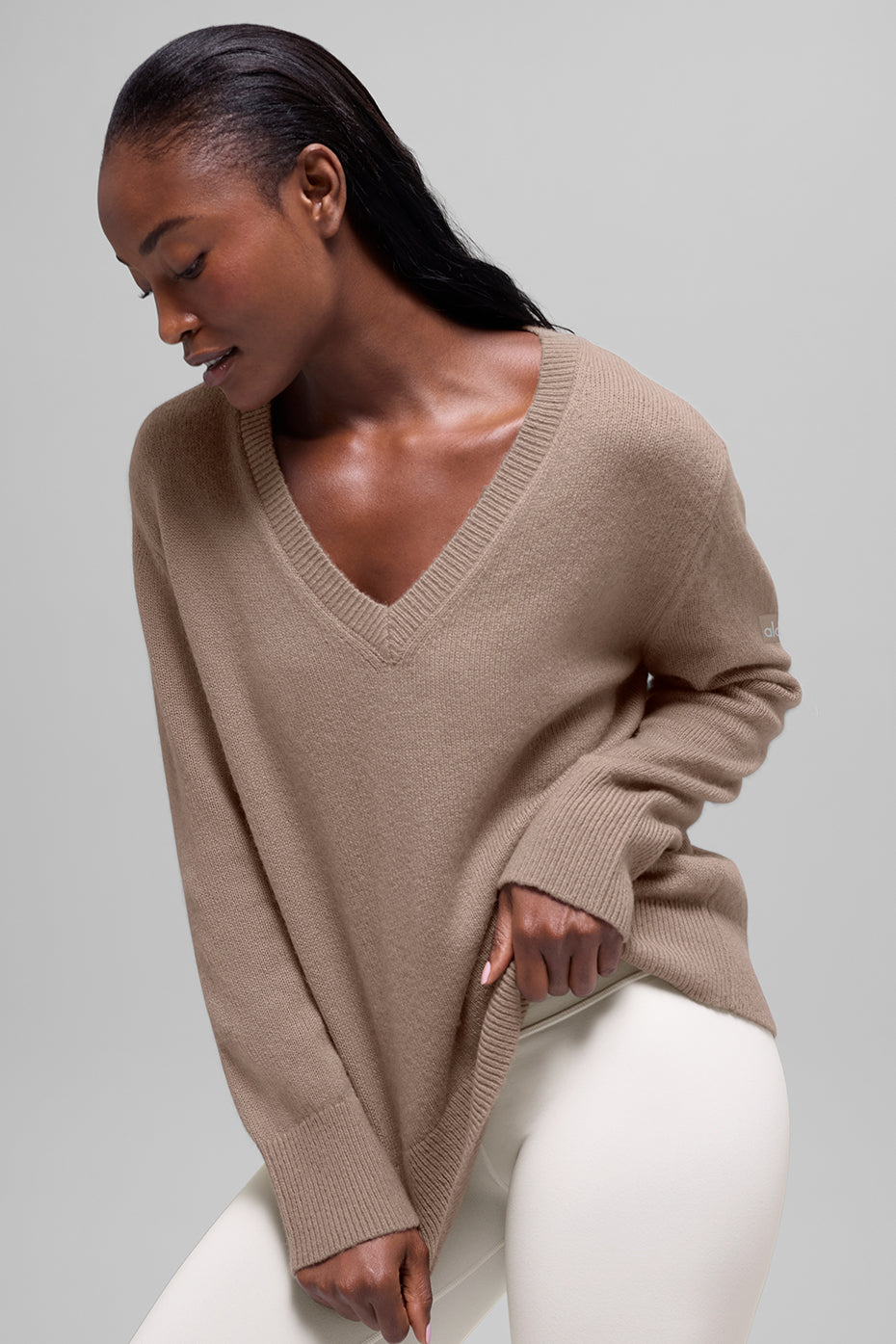 Wool Cashmere New Class Oversized V-Neck Sweater - Chai Latte — photo 1