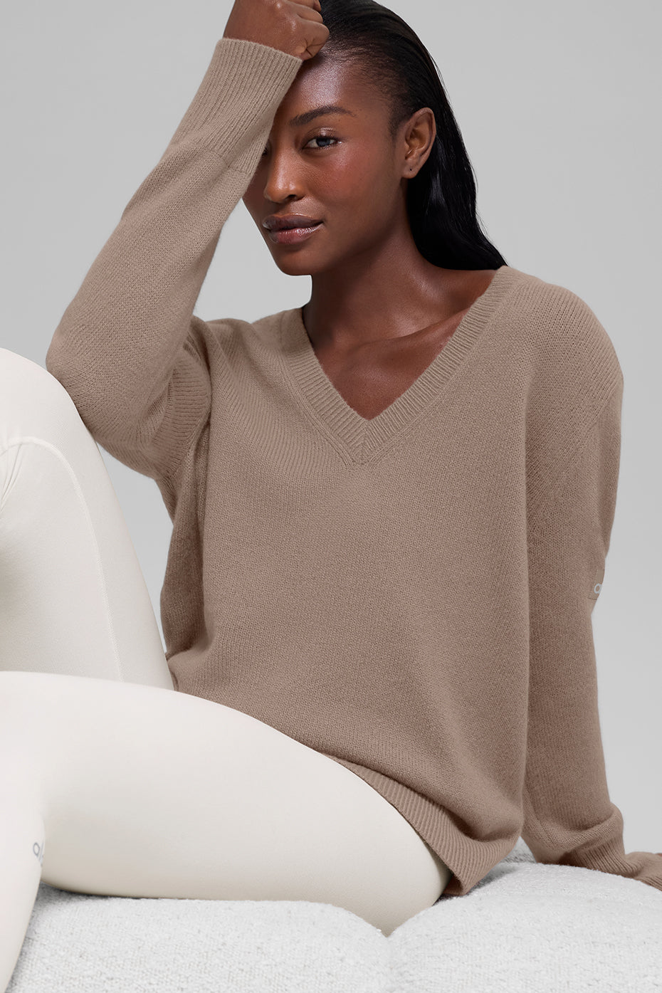 Wool Cashmere New Class Oversized V-Neck Sweater - Chai Latte — photo 3
