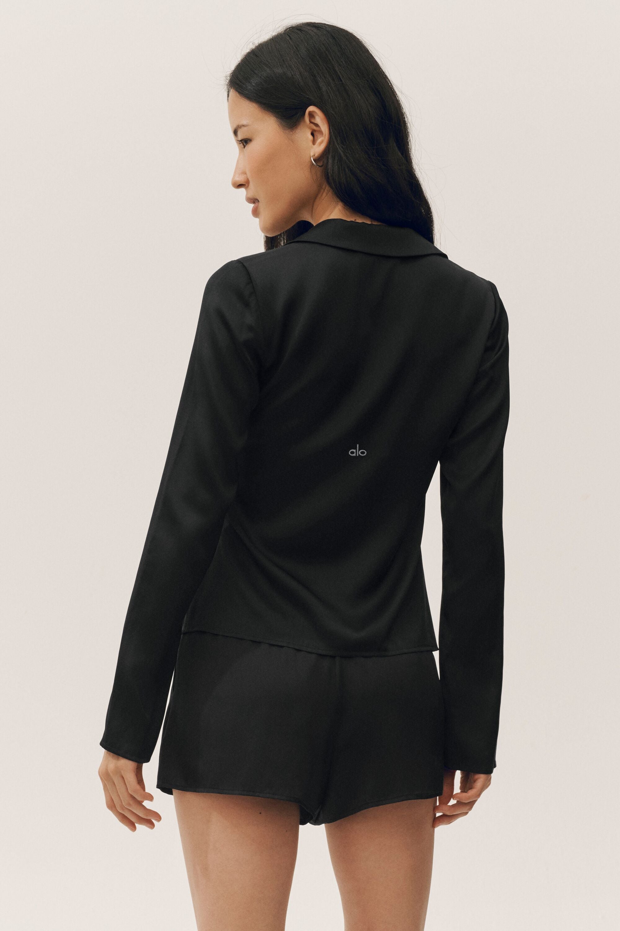 Silk Blend Radiance Long Sleeve Top - Black — photo 2