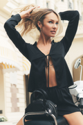 Silk Blend Radiance Long Sleeve Top - Black — photo 1