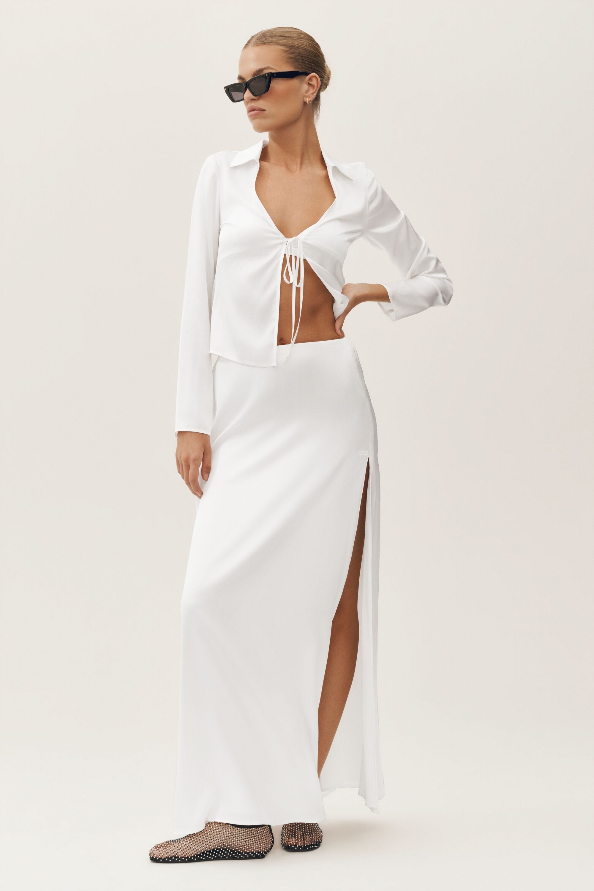 Silk Blend Radiance Long Sleeve Top - White — photo 4