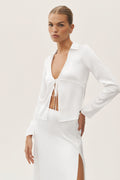 Silk Blend Radiance Long Sleeve Top - White — photo 1