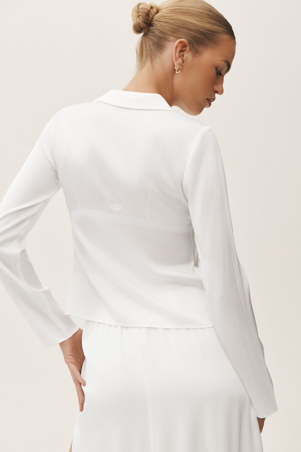 Silk Blend Radiance Long Sleeve Top - White — photo 2