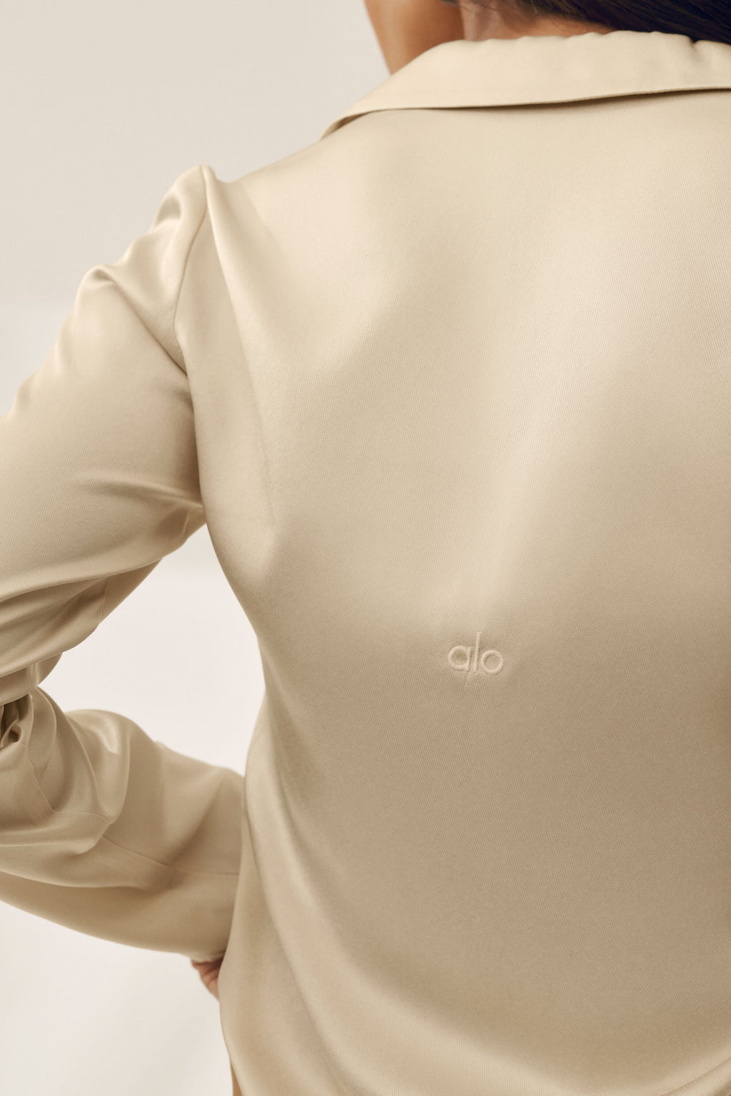 Silk Blend Radiance Long Sleeve Top - Sandy Beige — photo 3