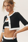 Cotton Cashmere Cropped Capri Dream Cardigan - Black/White — photo 1