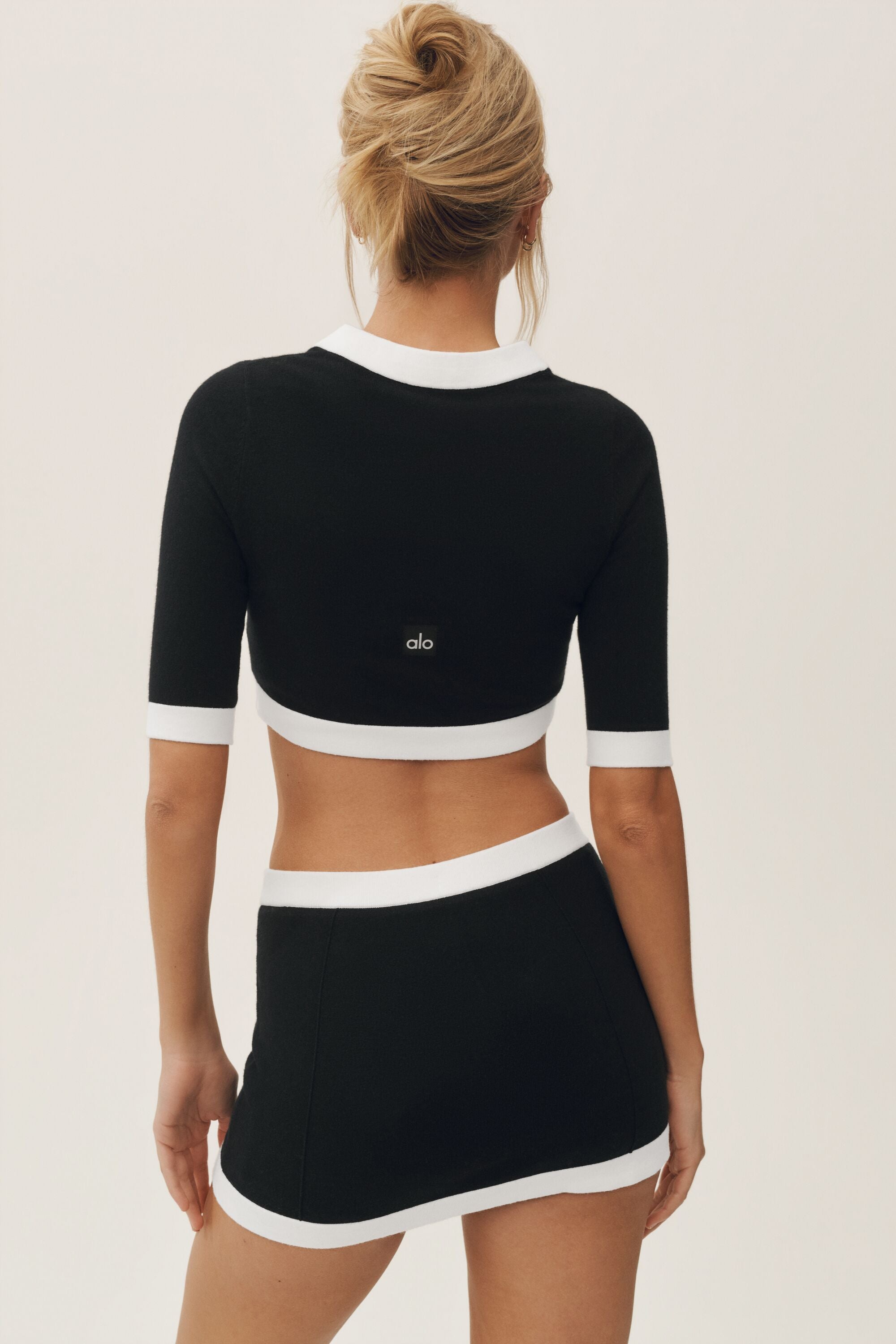 Cotton Cashmere Cropped Capri Dream Cardigan - Black/White — photo 2