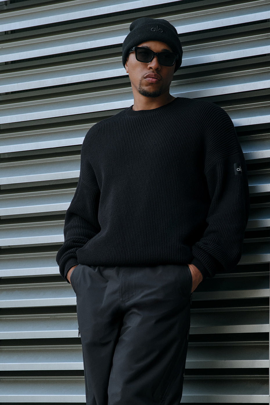 Domain Rib Knit Crew Sweater - Black — photo 1