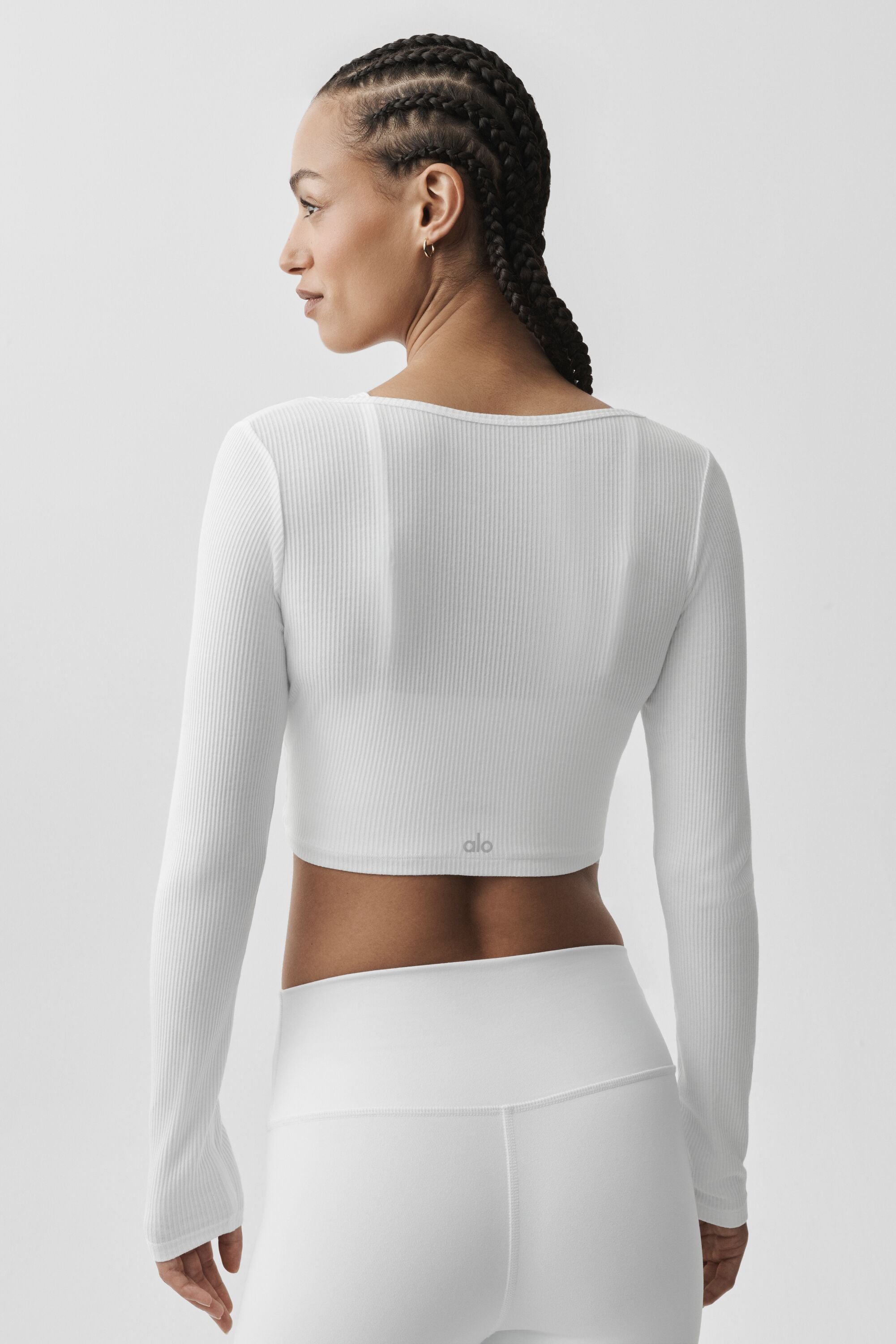 Ribbed Cropped Whisper Cardigan - White — photo 2