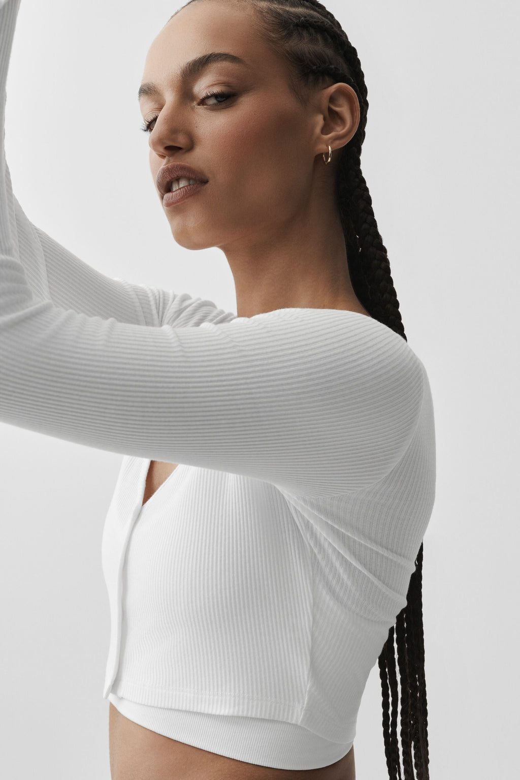 Ribbed Cropped Whisper Cardigan - White — photo 3