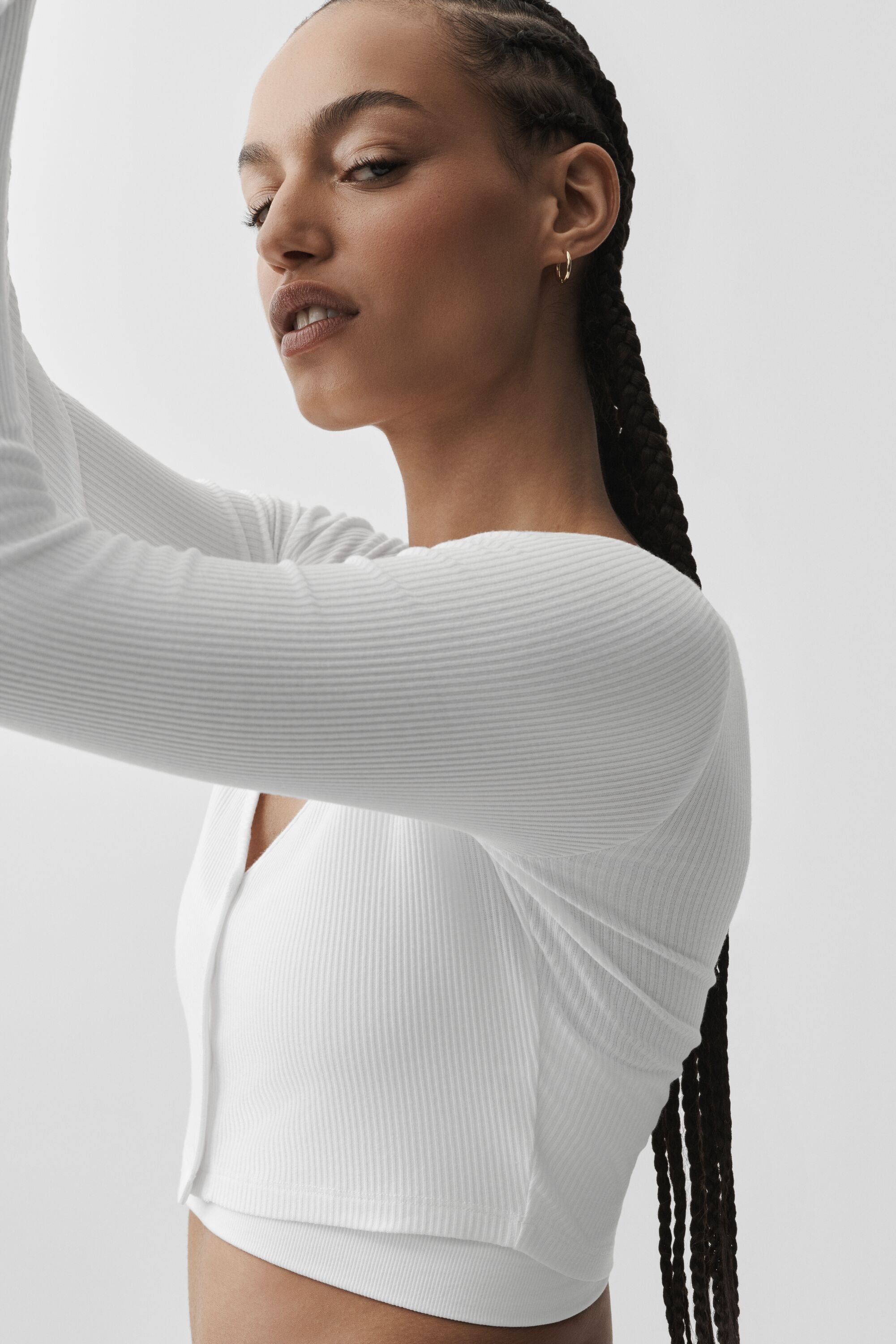 Ribbed Cropped Whisper Cardigan - White — photo 3