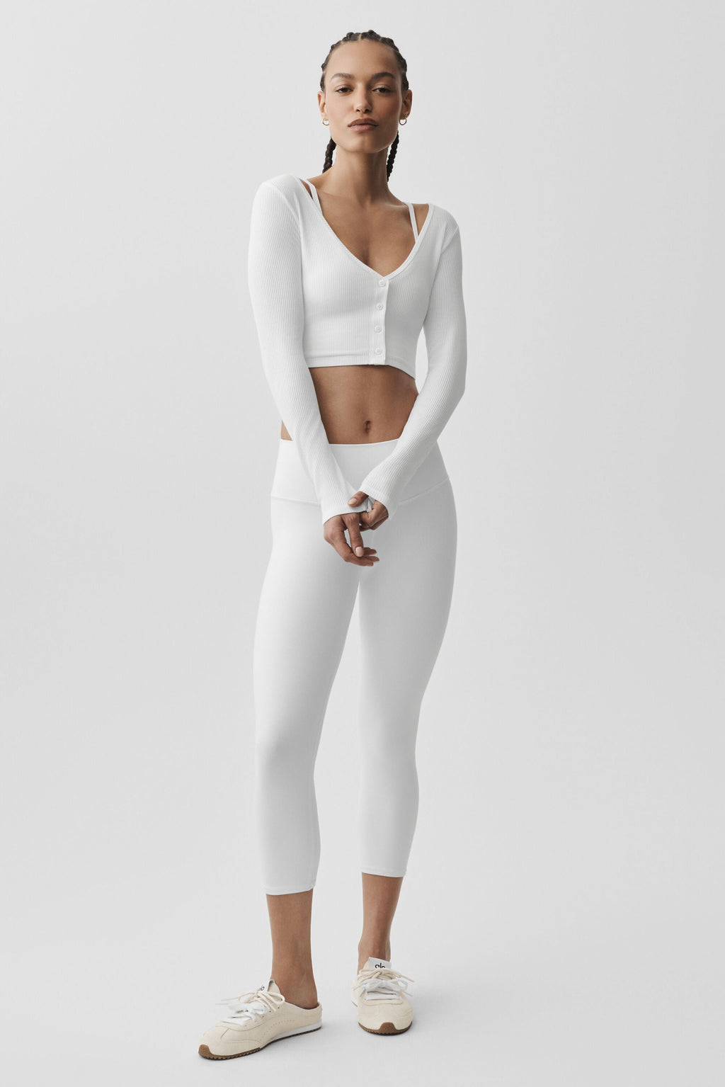 Ribbed Cropped Whisper Cardigan - White — photo 5