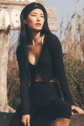 Ribbed Cropped Whisper Cardigan - Black — photo 1