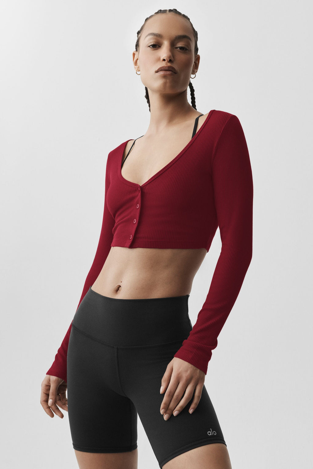Ribbed Cropped Whisper Cardigan - Summer Romance Red — photo 2