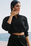 Cropped 1/4 Zip Alumni Pullover - Black — photo 1