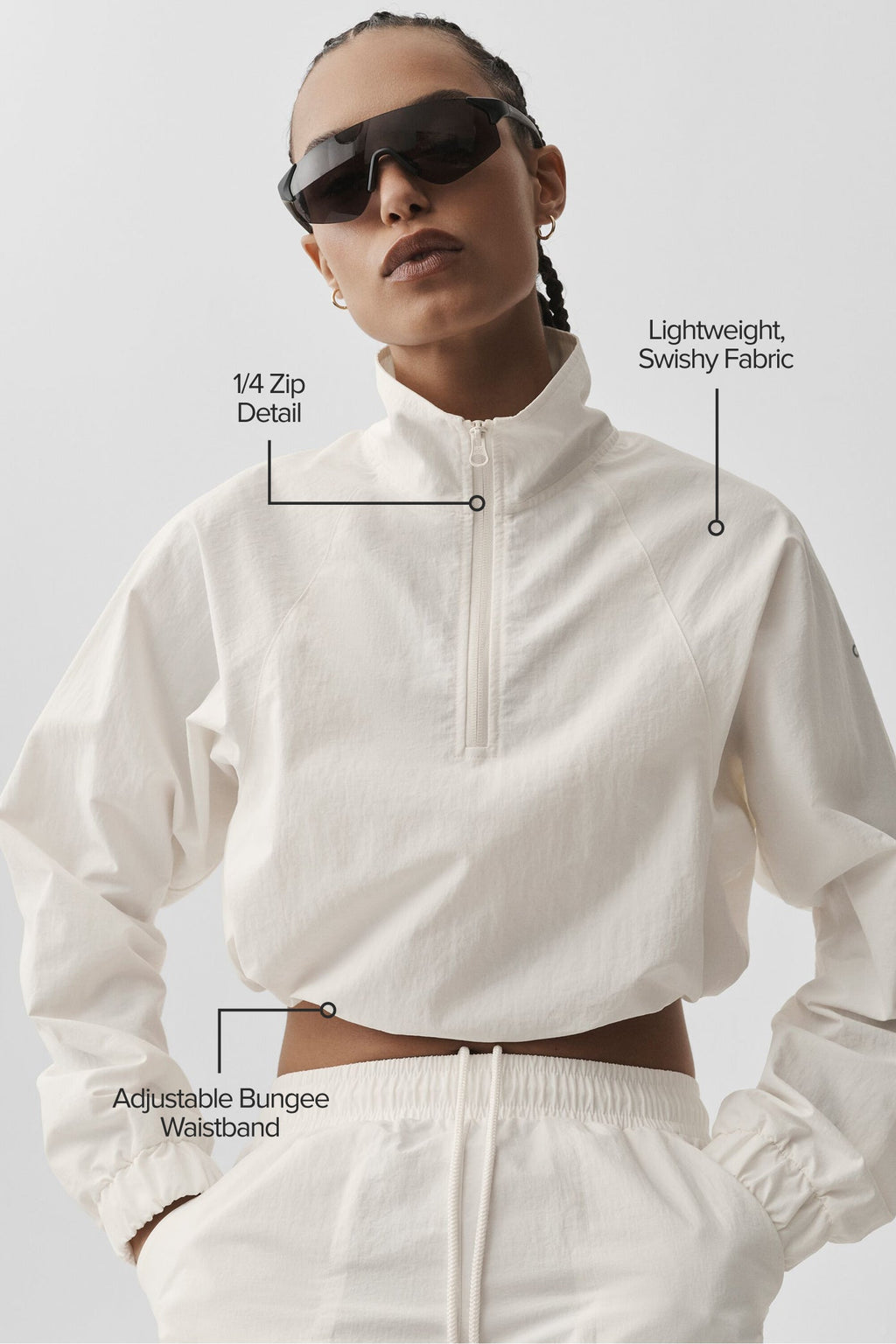 Cropped 1/4 Zip Alumni Pullover - Ivory — photo 2