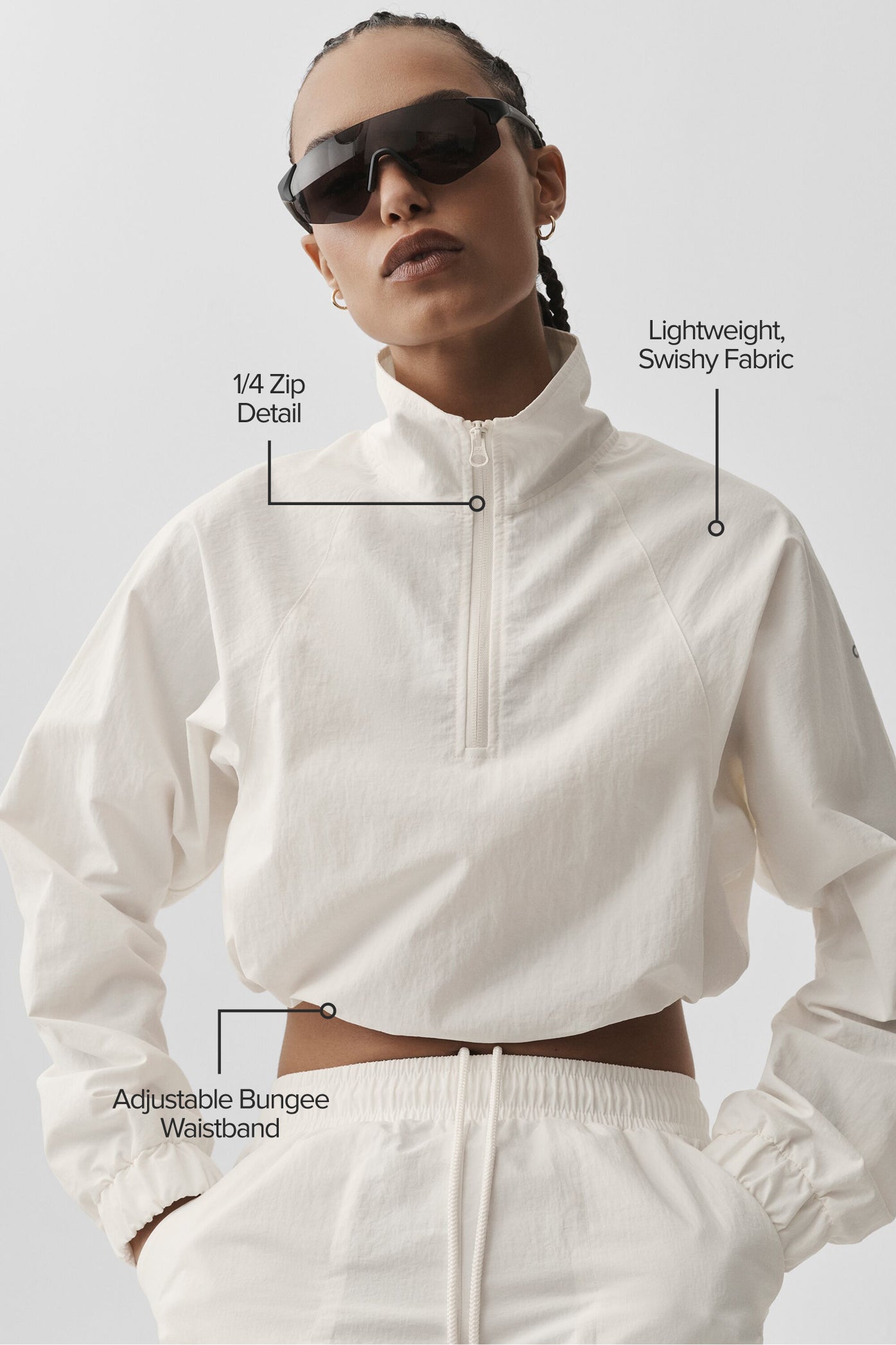 Cropped 1/4 Zip Alumni Pullover - Ivory — photo 2