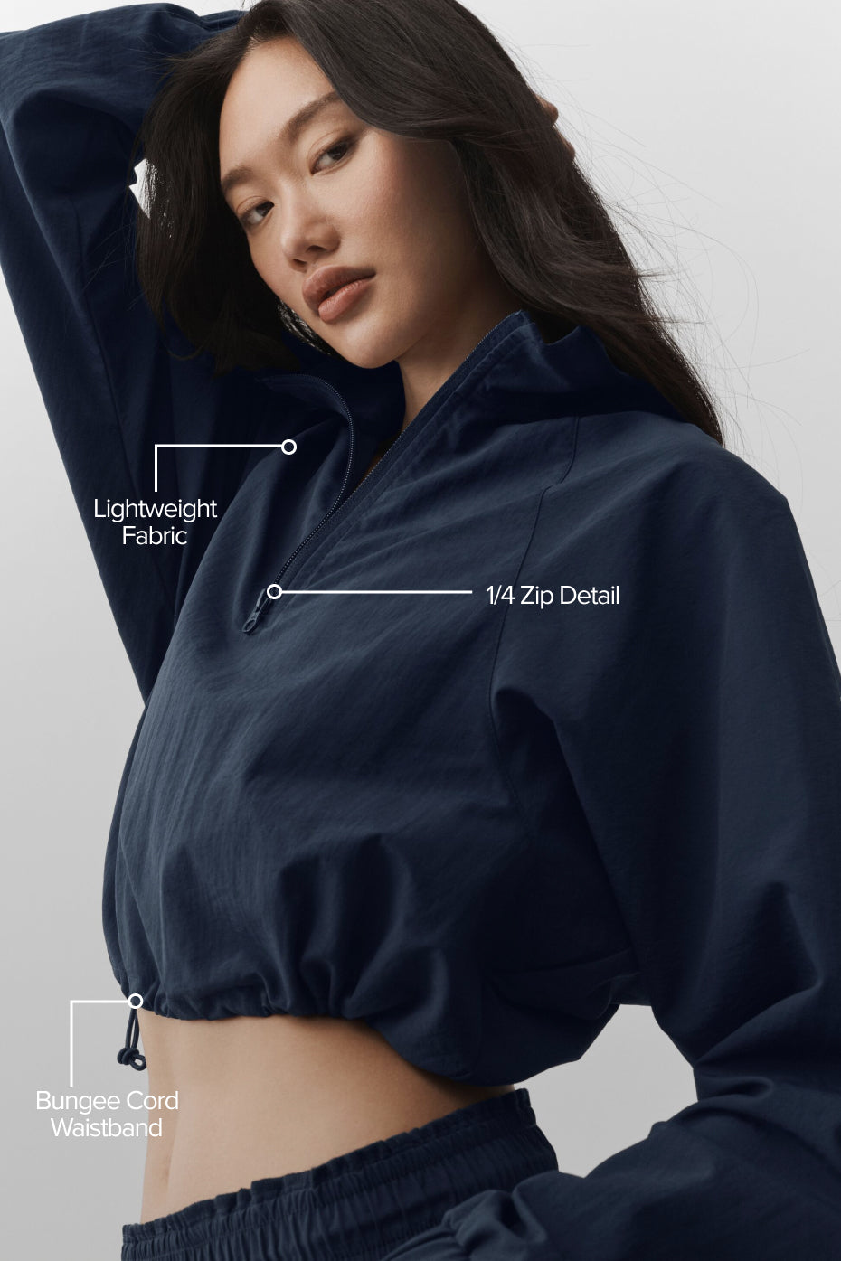 Cropped 1/4 Zip Alumni Pullover - Navy — photo 2
