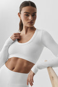 Seamless Ribbed Cropped Serene Long Sleeve - White — photo 1