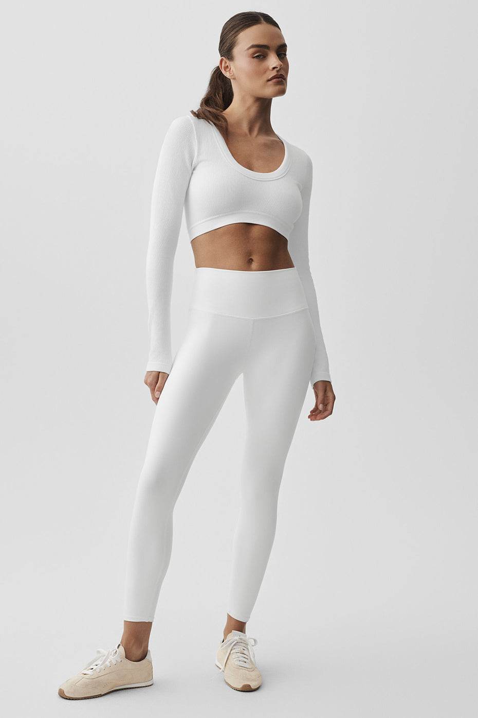 Seamless Ribbed Cropped Serene Long Sleeve - White — photo 3