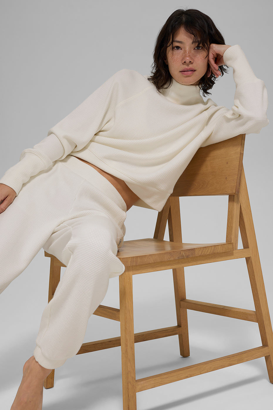 Waffle Weekend Escape Mock Neck Long Sleeve - Ivory — photo 5