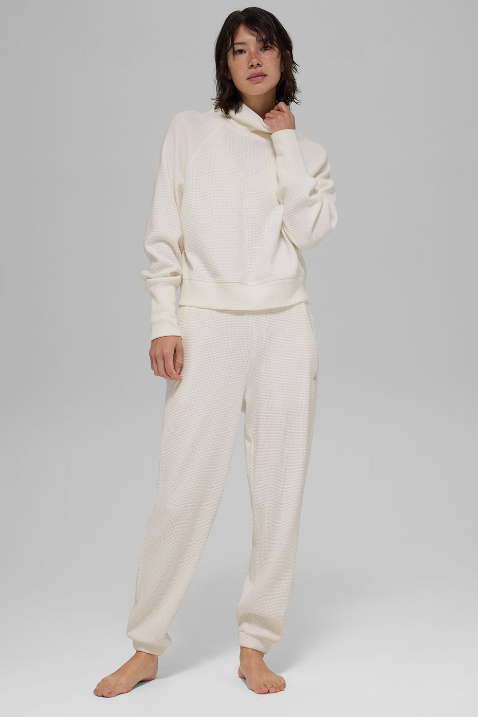 Waffle Weekend Escape Mock Neck Long Sleeve - Ivory — photo 6